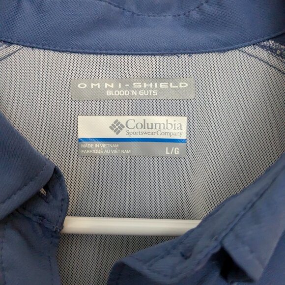 Columbia Omni-Shield PFG Blood and Guts Blue Long Sleeve Vented Fishing Shirt - Picture 4 of 14